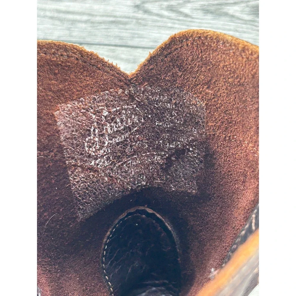 Justin Dark Brown Leather‎ Work Boots Pull On Roper Round Toe Oil Resist Men 12D